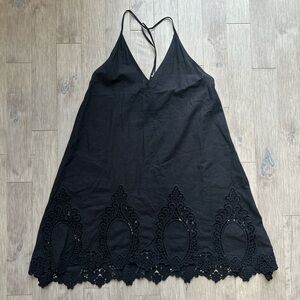 Free People Intimate Black Lace Hem Mini Dress Cotton XS